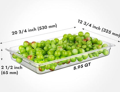 CURTA 6-Pack Full Size 2.5" Deep NSF Polycarbonate Food Pans | Dishwasher & Freezer Safe Clear Container for Prep Tables, Buffet, Salad Bar, Commercial & Home Kitchen