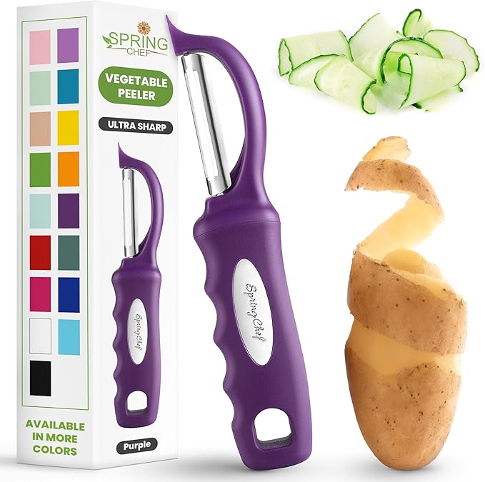 Spring Chef Professional Purple Swivel Vegetable Peeler for Kitchen, Stainless Steel Potato Peeler with Soft Grip Handle, Perfect For Veggie, Fruit, Carrot, Apple, Cucumber - Dishwasher Safe by SpringChef