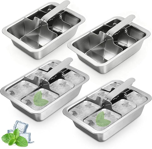 Ice Cube Trays, 4 Pack Large 6-cube Stainless Steel Ice Cube Trays with Easy Release Levers – Portable Reusable Metal Ice Maker for Family Bar - Send Goods From Local Warehouse by Unknown