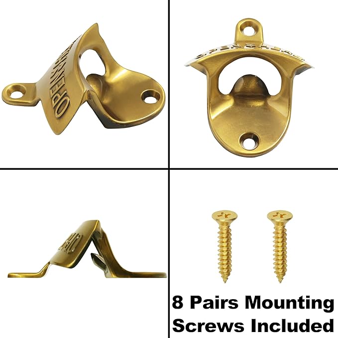 8 Packs Bulk Beer Opener Wall Mounted Vintage Gold Bottle Cap Opener for Gargae Kitchen Bar - Image 5