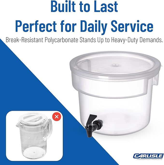 Carlisle FoodService Products Round Beverage Dispenser Drink Dispenser with Spigot for Catering, Plastic, 3 Gallons, Clear - Image 6