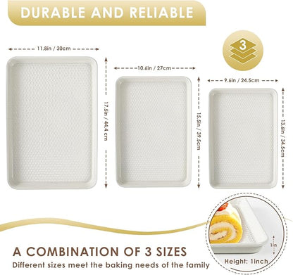 Baking Sheet Pan Set of 3, Nonstick Carbon Steel Cookie Sheets with Texture, Commercial Half/Quarter/Jelly Roll Pans Replacement Toaster Oven Tray, Heavy Duty & Easy Clean, White - Image 2