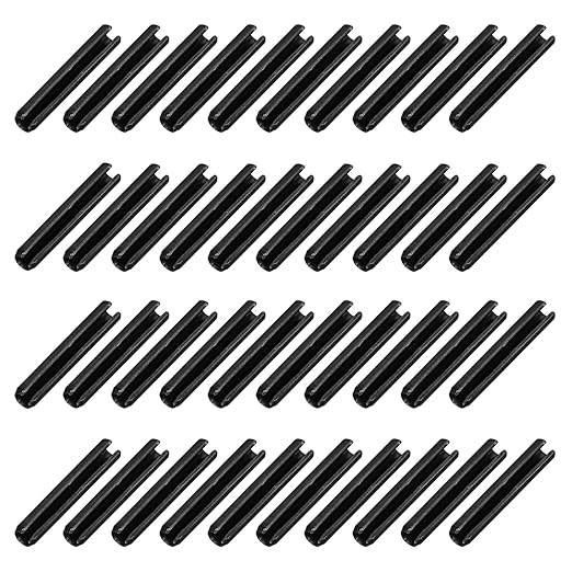 MECCANIXITY 120Pcs Slotted Split Roll Pins 4/25 Inch(4mm) Dia. 4/5 Inch(20mm) Length 65Mn Steel Spring Tension Expansion Dowels for Secure Fastening, Black