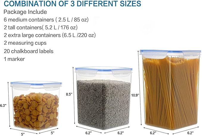 VERONES Large Tall Airtight Food Storage Containers, 10 PACK Plastic Airtight Kitchen & Pantry Organization, Ideal for Flour & Sugar Plastic Canisters with Labels - Image 2