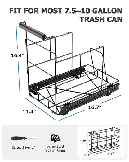 Bulado Pull Out Trash Can Under Cabinet, Under Sink Trash Can Kit for 7.5-10 Gallon with Garbage Bag Holder, Heavy Duty Steel Frame, Holds Up to 125 lbs, Easy to Install (Bin Not Included)