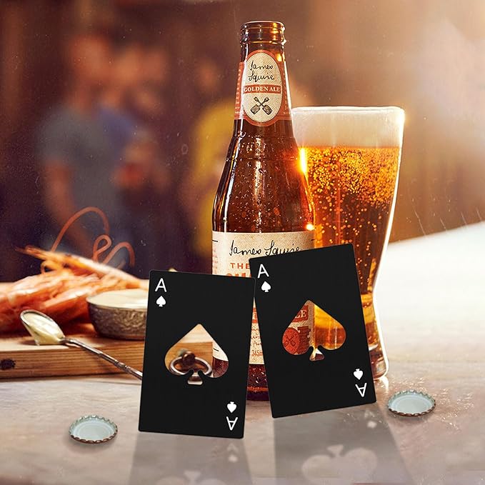 Ace Of Spades Bottle Opener Credit Card Size Pocker Cap Opener Portable Stainless Steel Can Opener (4 Pack Black) - Image 3
