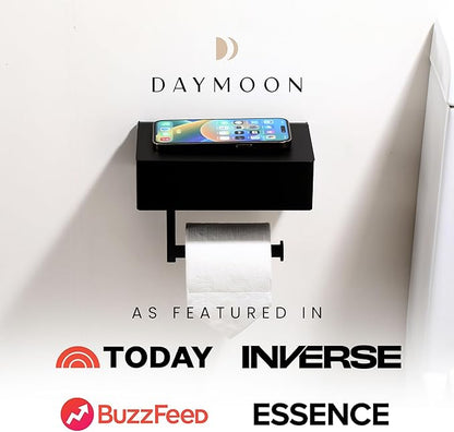 Day Moon™ - Toilet Paper Holder with Shelf - Modern Roll Holder for Bathroom - 1 Pack - Wall Mount - with Storage, Black - Image 4