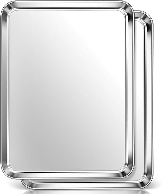 Homikit 2 Pack Baking Sheet, 18” x 13” Stainless Steel Large Cookie Pan Set for Oven, Heavy Duty Metal Half Sheet Baking Tray for Roasting Cooking, Nonstick & Rust Free, Dishwasher Safe by Homikit