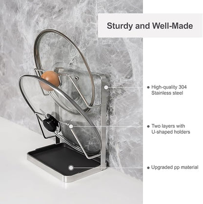 304 Stainless Steel Pot Lid Holder While Cooking, Kitchen Pot Lid Storage Rack for stove top, Multifunctional Kitchen Pot Lid Organizer for Countertop（Silver） - Image 3