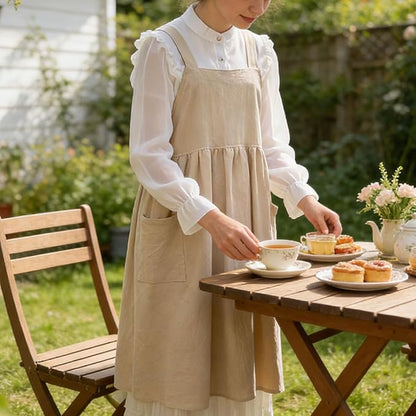 Uaussi Cotton Linen Apron Cross Back Work Apron for Women with Pockets Pinafore Dress X Cross Halter Apron for Chef Gardening - Image 4