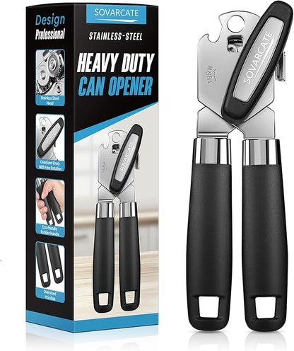 Can Opener Manual Heavy Duty Multifunctional with Magnet Lift [Ergonomic Curved Handle Grip] Stainless Steel, Arthritis-Friendly, Kitchen Tool for Seniors, Kitchen Essentials, Camping, Bottle Opener by SOVARCATE