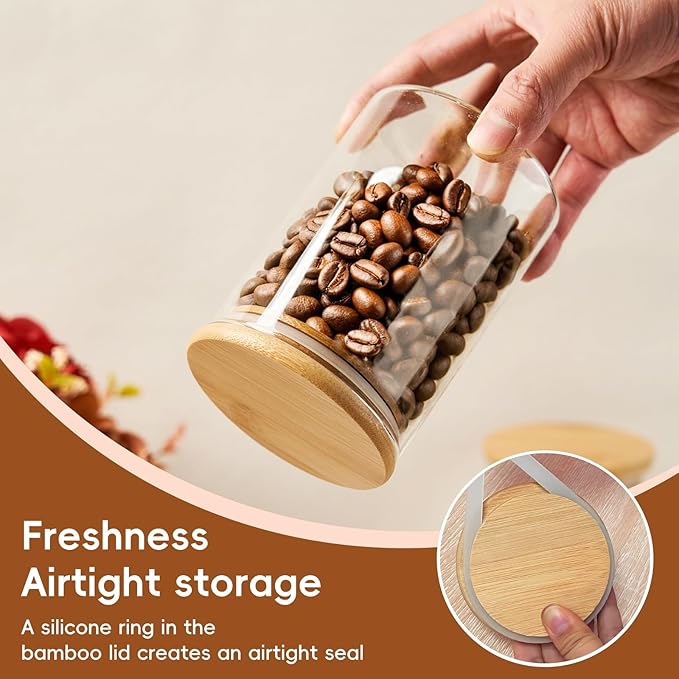 Glass Sugar Container with Spoon - 1 Pack 15oz Glass Jars with Bamboo Lid and Spoon, Bamboo Lid Storage Jar Containers for Coffee Beans, Spice, Brown Sugar, Tea, Flour, Nuts, Candy, Salts and More - Image 5