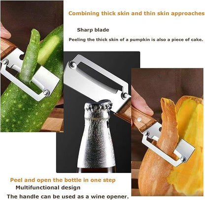 Multifunctional Vegetable Peeler,Zero Flex Peeler with Wooden Handle and Bottle Opener,Stainless Steel Kitchen Tool Suitable for All Kinds Of Vegetables and Fruits(2 PCS) - Image 4