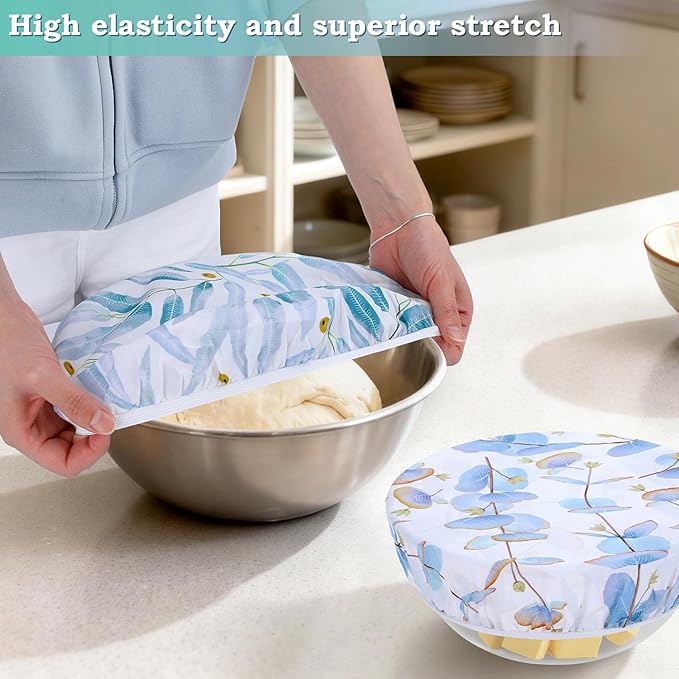 2 Large Reusable Beeswax Bowl Covers for Bread Proofing, 10/12 Inch Elastic Beeswax Wraps Cotton Cloth Sourdough Bowl Covers for Proofing Baskets, Mixer Bowls, Food Storage Containers