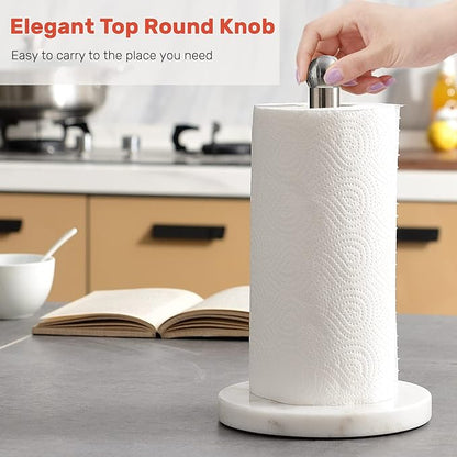 Heavy Weighted Paper Towel Holder, Easy One-Handed Design for Kitchen Stand, Sturdy Base for Standard and Mega Rolls (Silver Brushed)