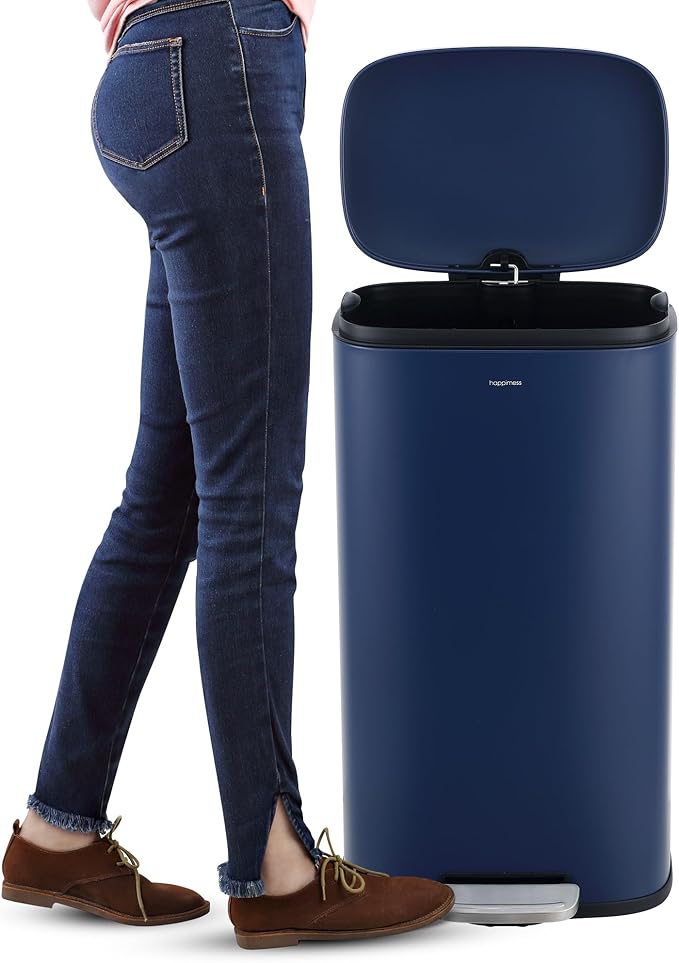 happimess HPM1006J Connor Rectangular 13-Gallon Trash Can with Soft-Close Lid and Free Mini Trash Can, Fingerprint Resistant, Modern, Minimalistic for Home, Kitchen, Office, Bathroom, Denim Blue - Image 6