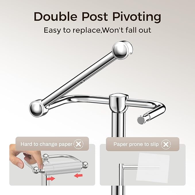 RARXTR Toilet Paper Holder Stand, Bathroom Free Standing Toilet Paper Stand with Modern Marble Base, Post Pivoting Toilet Paper Stand with Stainless Steel Tissue Rack, Rust-Proof & Heavy Base(Chrome)