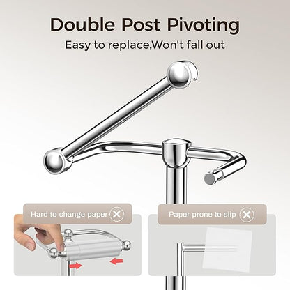 RARXTR Toilet Paper Holder Stand, Bathroom Free Standing Toilet Paper Stand with Modern Marble Base, Post Pivoting Toilet Paper Stand with Stainless Steel Tissue Rack, Rust-Proof & Heavy Base(Chrome)