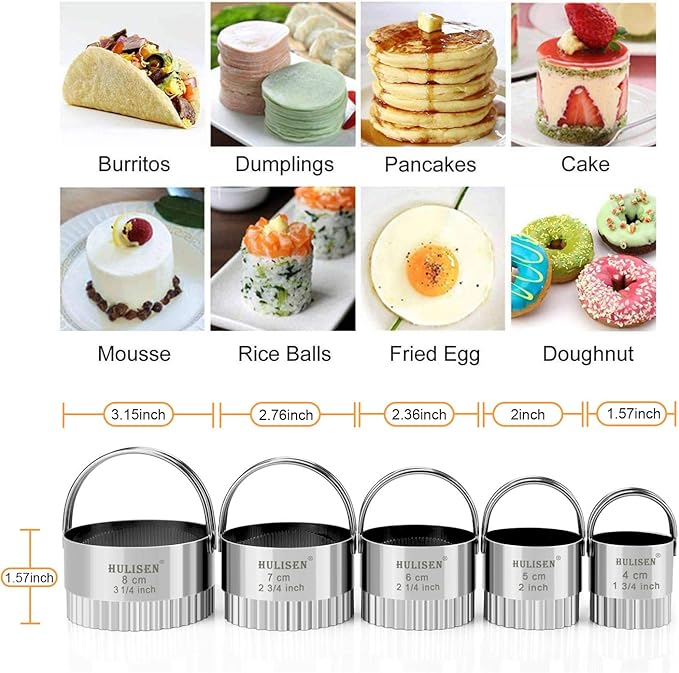 HULISEN Biscuit Cutter Set (5 Pieces/Set), Stainless Steel Round Biscuit Cutters with Handle, Wave Cookies Cutter with Fluted Edge, Professional Baking Dough Tools, Gift Package (Wave) - Image 3