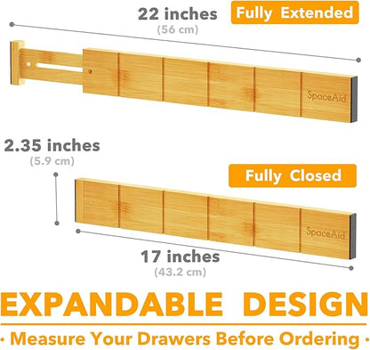 SpaceAid Bamboo Drawer Dividers with Inserts and Labels, Kitchen Adjustable Drawer Organizers, Expandable Organization for Home, Office, Dressers, 10 Dividers with 24 Inserts (17"-22" Natural) - Image 4