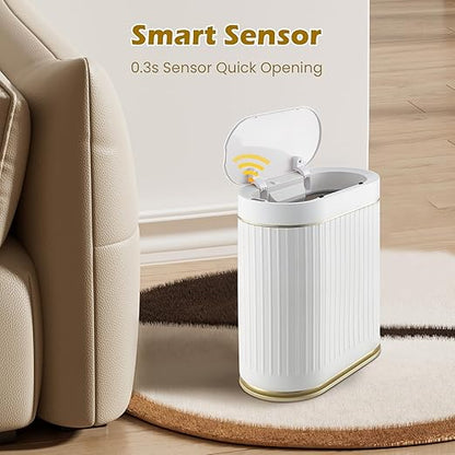 SYNCVIBE Bathroom Trash Can with Lid Automatic 2 Gallon Motion Sensor Garbage Bin, 7.5 Liter Smart Trash Bin Bathroom Decor, Plastic Garbage Can, Narrow Trash Can for Bedroom, Office, Living Room