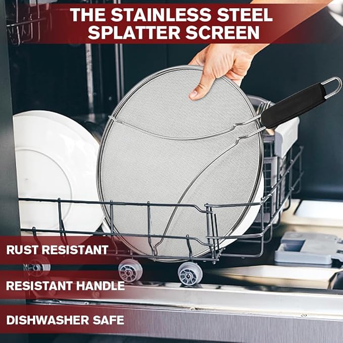 Splatter Screen for Frying Pan & Food Strainer,13 Inch Stainless Steel Grease Splatter Guard,Shield from Splashing Oil, Dishwasher Safe(Black) - Image 3
