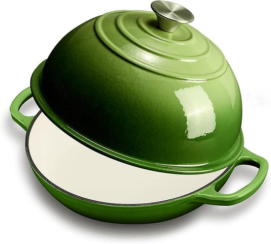 Cast Iron Bread Oven for Sourdough, 6Qt Bread Baking Pan with Lid, Enameled Sourdough Dutch Oven for Bread Baking, Oven Safe up to 482℉, Green