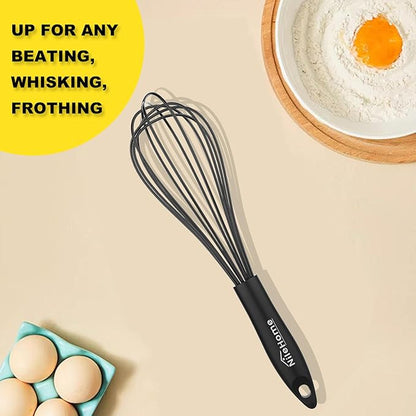 NileHome Silicone Whisk 10" Kitchen Whisk Kitchen Wisk Wire Whisks for Cooking, Whisking, Blending, Beating, Stirring-Black - Image 7