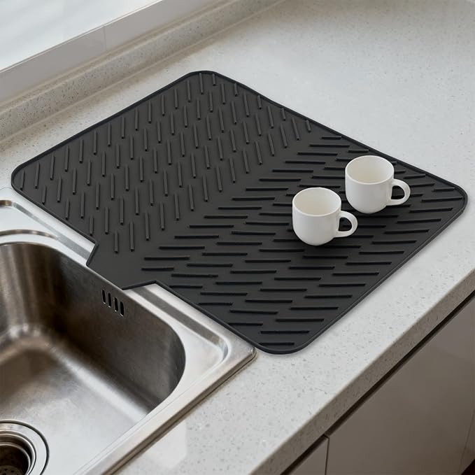 Silicone Drying Mat, 23"X17" With Built-in Drain Lip,Heat-Resistant,Eco-friendly,Hygienic Drying Pad,Leak-Proof and Non-Slip,Silicone Dish Drying Mat for Kitchen Counter or Sink（Black 23X17） - Image 7