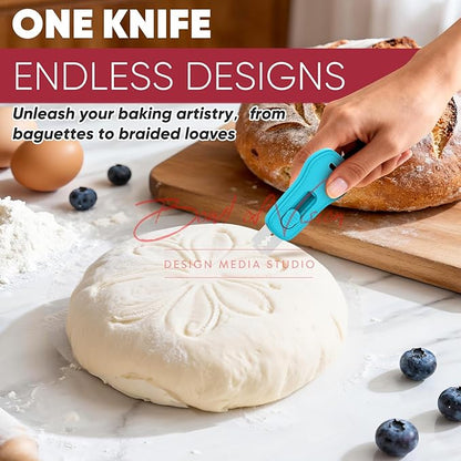 24SHEN Bread Lame, Sourdough Scoring Tool with Extractable & Magnetic, Sour Dough Tools Sourdough Cutter for Homemade Bread Making, Scoring Knife Include 5 Razor Blades-Blue & Red - Image 6