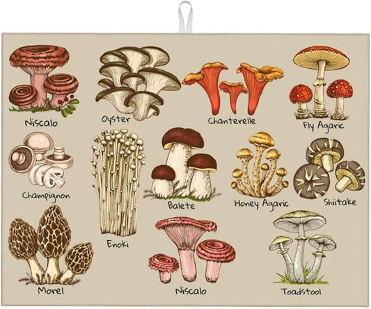 Mushrooms Dish Drying Mat XL Microfiber Kitchen Drying Mat Large Dish Drying Mats for Kitchen Counter Absorbent Quick Drying Pad 18x24 Inch