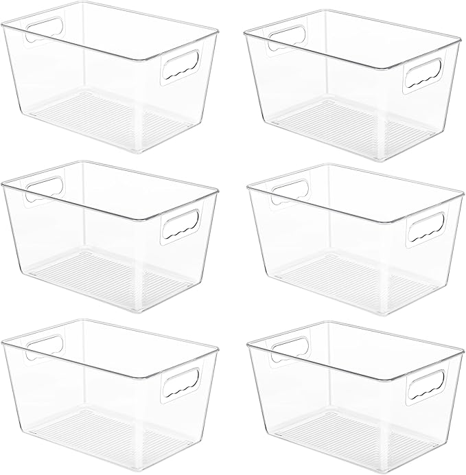 YIHONG 6 Pack Clear Pantry Organizer Bins, Plastic Containers with Handle for Kitchen,Freezer,Cabinet,Closet,Bathroom Under Sink Storage by YIHONG