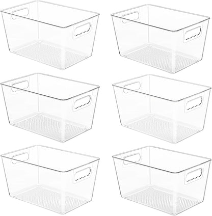 YIHONG 6 Pack Clear Pantry Organizer Bins, Plastic Containers with Handle for Kitchen,Freezer,Cabinet,Closet,Bathroom Under Sink Storage by YIHONG