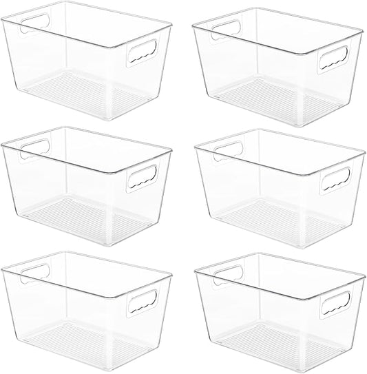 YIHONG 6 Pack Clear Pantry Organizer Bins, Plastic Containers with Handle for Kitchen,Freezer,Cabinet,Closet,Bathroom Under Sink Storage by YIHONG