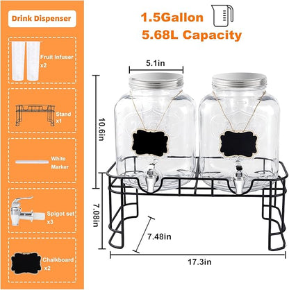1.5 Gallon Glass Drink Dispensers For Parties-Set of 2,Drink Dispenser with Fruit Infuser & Stand,Juice or Beverage Dispenser for BBQ, Picnic, Party,Water Dispenser Laundry Detergent Dispenser - Image 3