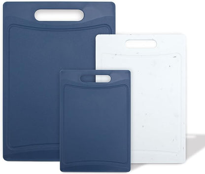 COOK WITH COLOR Non-Slip Cutting Board Set – Kitchen Essentials with Easy Grip Handle for Meat, Veggies, and Fruits, 3 Cutting Boards, Blue and White Marble - Image 8
