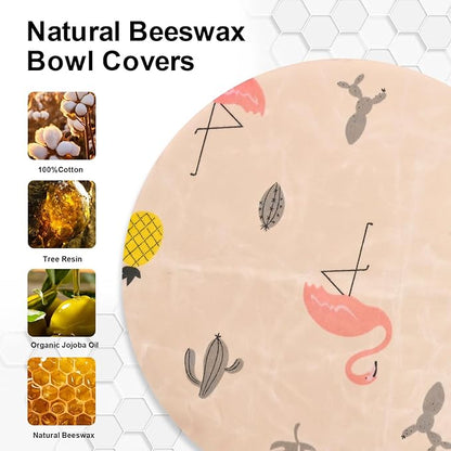 Reusable Bowl Covers for Bread Proofing（2 Large）- Cotton Beeswax Bowl Covers Reusable with Elastic Rim, Sourdough Bowl Cover for Food Storage and Food Preservation (10INCH) (flamingos)