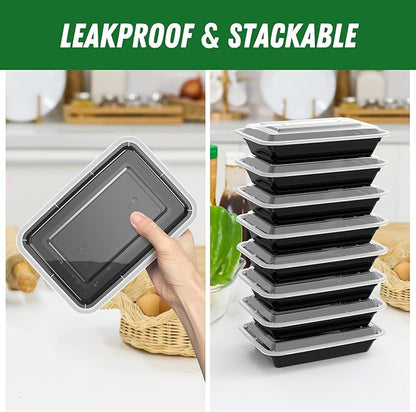 Dealusy 50 Pack (100-Piece) 28 oz Meal Prep Containers Reusable with Lids, Sturdy Leakproof & Food Safe, Microwave, Freezer, Dishwasher Safe Prep Containers, To Go Take Out Plastic Food Storage - Image 4