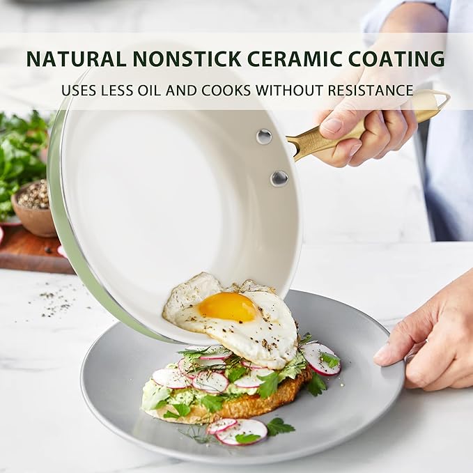 Pots and Pans Set Non Stick - VONIKI Ceramic Cookware Set with Cooking Utensils Set, Non Toxic Kitchen Cookware Sets Dutch Oven Pot with Lid Saucepan Set Sauté Pan Frying Pan Set for Cooking Gifts - Image 3