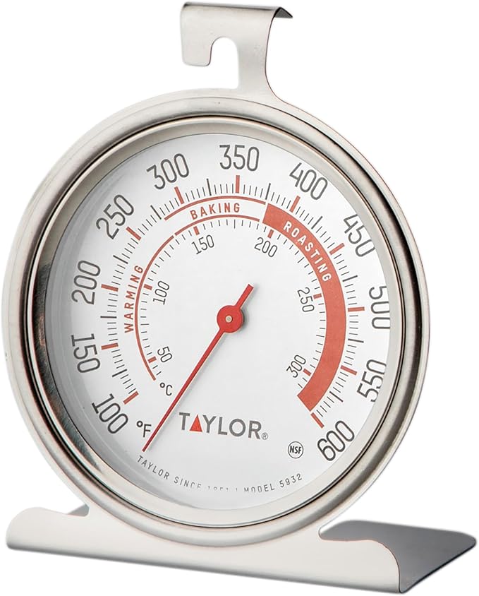 Taylor 5932 Large Dial Oven Thermometer 2 Pack, 3.25 Inch Stainless Steel Kitchen Cooking Thermometer for Oven, BBQ, Grill, Roasting, High Heat Resistance, Silver