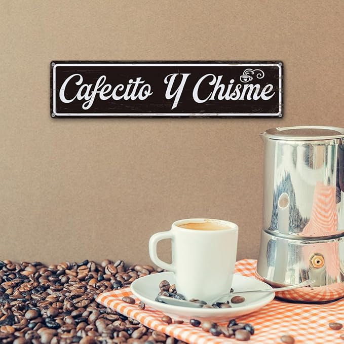 Coffee Metal Signs, Cafecito y Chisme Sign, Funny Coffee Home Decor, Farmhouse Wall Decor for Home Vintage Bar or Dorm, Coffees Station Decors, Decorative Metal Wall Signs 15.8x4 Inches - Image 6
