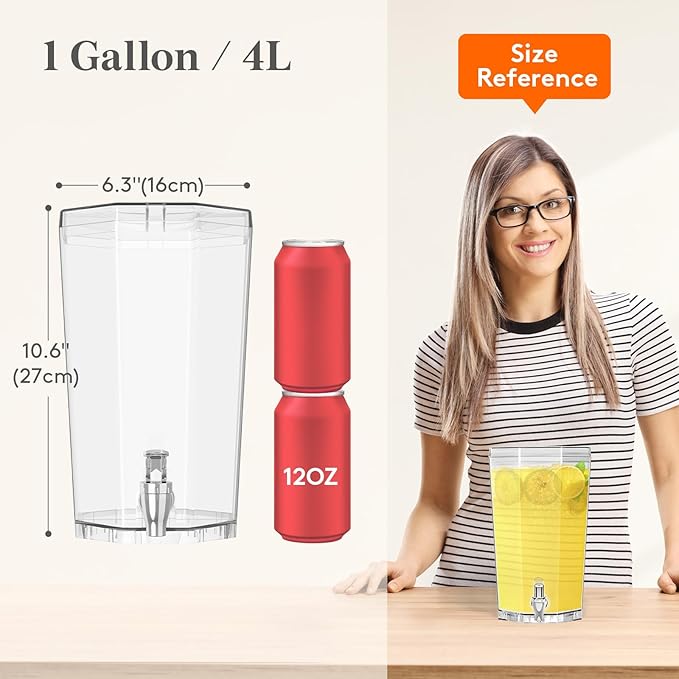 Lifewit 1 Gallon Drinks Dispense for Partiesr, Small Beer Dispenser, Plastic Beverage Pitcher for Cocktail, Soda, Tea, Juice Container for Lenmonade Stand, Mimosa Bar Supplies, 27 x 16 cm/10x6" 2 Pcs - Image 2
