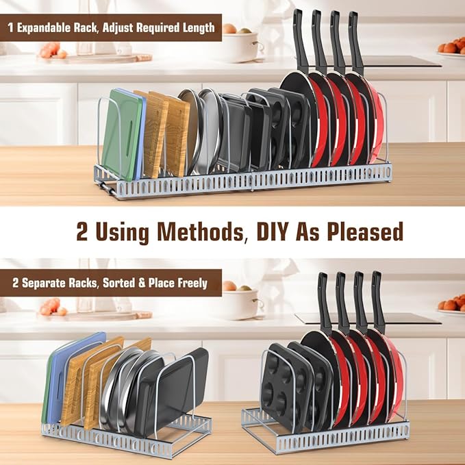 Housolution Cutting Board Organizer Rack, Expandable Baking Tray and Cookie Sheet Organizer with 14 Adjustable Dividers, Bakeware Muffin Tin Cupcake Pan Storage Organizer for Cabinet, Gray - Image 4