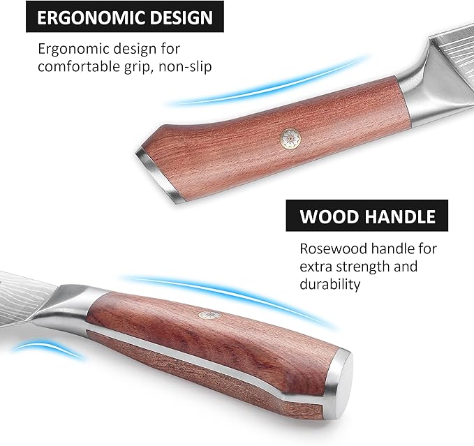YOTSUBA Japanese Carving Knife and Fork Set, Razor-Sharp German Stainless Steel, Full Tang Ergonomic Rosewood Handle, Slicing Knife for Meats, BBQ & Brisket, Premium Gift Set
