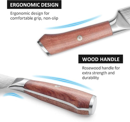 YOTSUBA Japanese Carving Knife and Fork Set, Razor-Sharp German Stainless Steel, Full Tang Ergonomic Rosewood Handle, Slicing Knife for Meats, BBQ & Brisket, Premium Gift Set