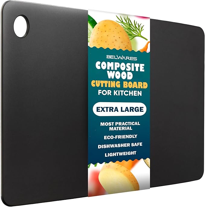 Dishwasher Safe Cutting Boards for Kitchen - Extra Large Composite Wood Cutting Boards - Thin, BPA Free & Eco-Friendly Chopping Board (18 x 12 Inch, Slate Black) by Belwares