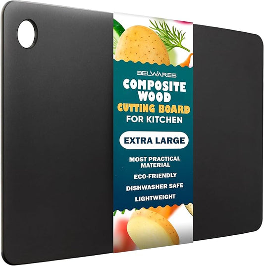 Dishwasher Safe Cutting Boards for Kitchen - Extra Large Composite Wood Cutting Boards - Thin, BPA Free & Eco-Friendly Chopping Board (18 x 12 Inch, Slate Black) by Belwares