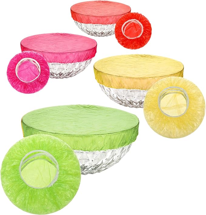 Boao 100 Pcs Reusable Bowl Covers 4 Size Plastic Color Elastic Wrap for Food Storage Fresh Keeping Food Bowl Cover Lid for Dish Plate Cup Bread Proofing for Family Outdoor Picnic Sourdough Baking - Image 3