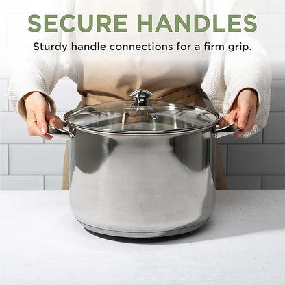 Ecolution Pure Intentions Stock Pot - Features Tempered Glass Lid, Stay-Cool Handles, and Encapsulated Bottom - Oven Safe - Curbside Recyclable Stainless Steel - 12 Quarts - Image 5