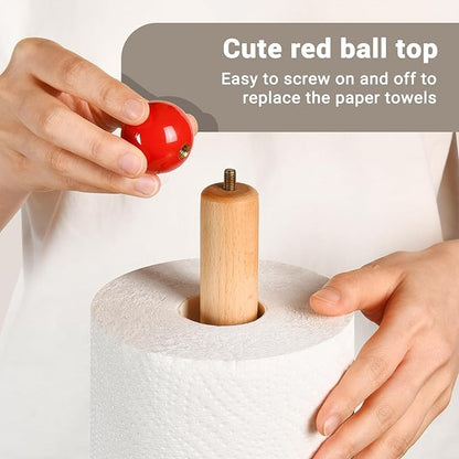 Paper Towel Holder, Wooden Kitchen Roll Stand (Red Ball)